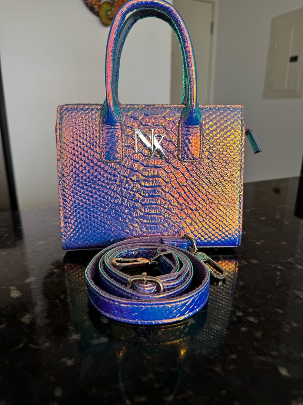 Nathaniel Noir Iridescent Mini Tote. Pre owned and Black owned